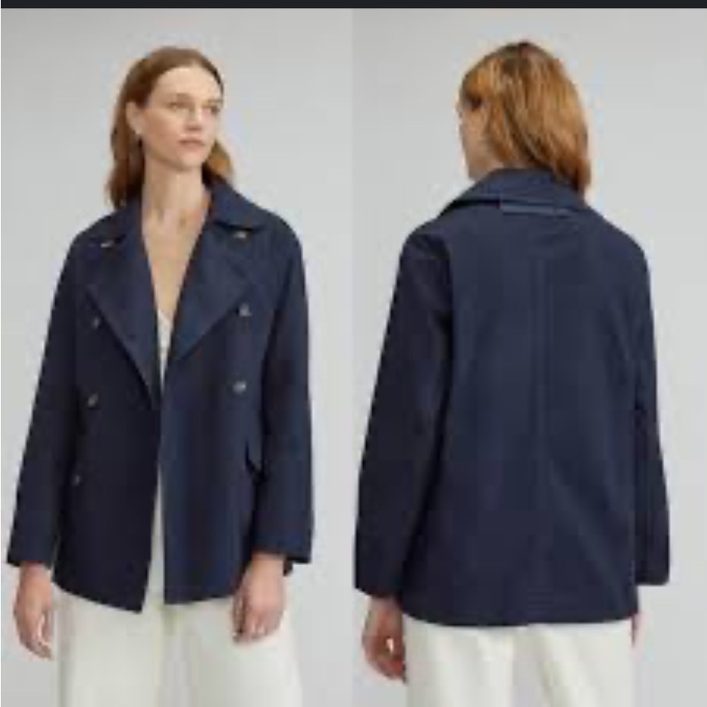 Everlane navy military barn chore jacket organic cotton herringbone boxy XXS new